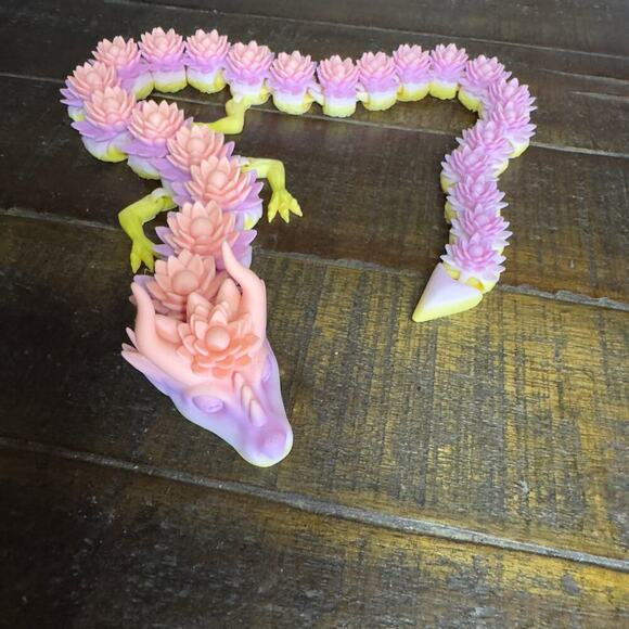 22" 3D Printed Lotus Flower Dragon - Unique Fantasy Art - Picture 2 of 9